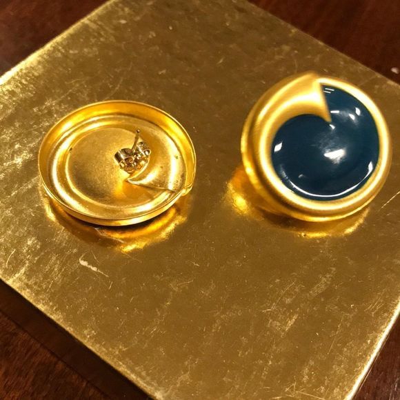 Gold and Blue Vintage Earrings w/ push back - Picture 2 of 2